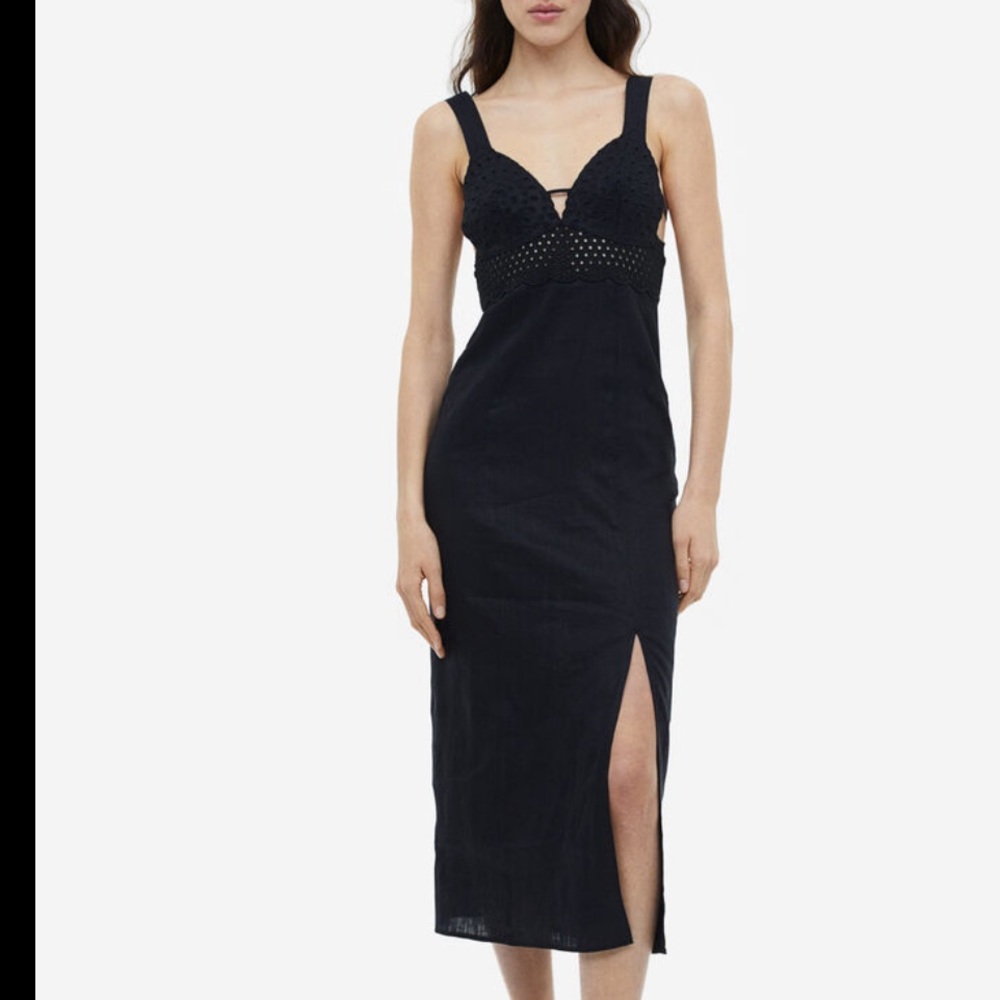 HM Linen Black Eyelet Midi Dresd